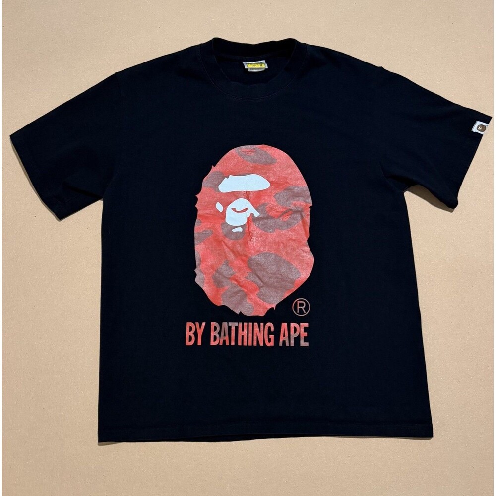 A Bathing Ape Men's Black Camouflage Logo Jersey Cotton Crew Neck T-Shirt Med